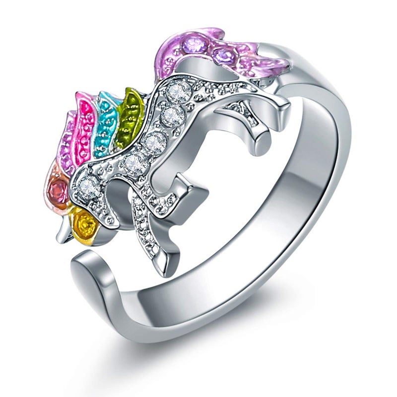 ALoveSoul Adjustable Silver Tone Little Princess Rainbow Unicorn Ring for Women Ladies Fashion Rings Gifts for Women - Image 1